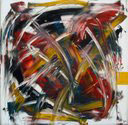abstrakte Malerei kaufen rot gelb blau bunt 80 x 80 cm - Bild FIREWORKS Maler LEO