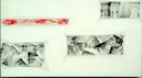 abstrakte Malerei kaufen 120 x 160 cm weiß grau rot - Bild DOMINO Maler LEO